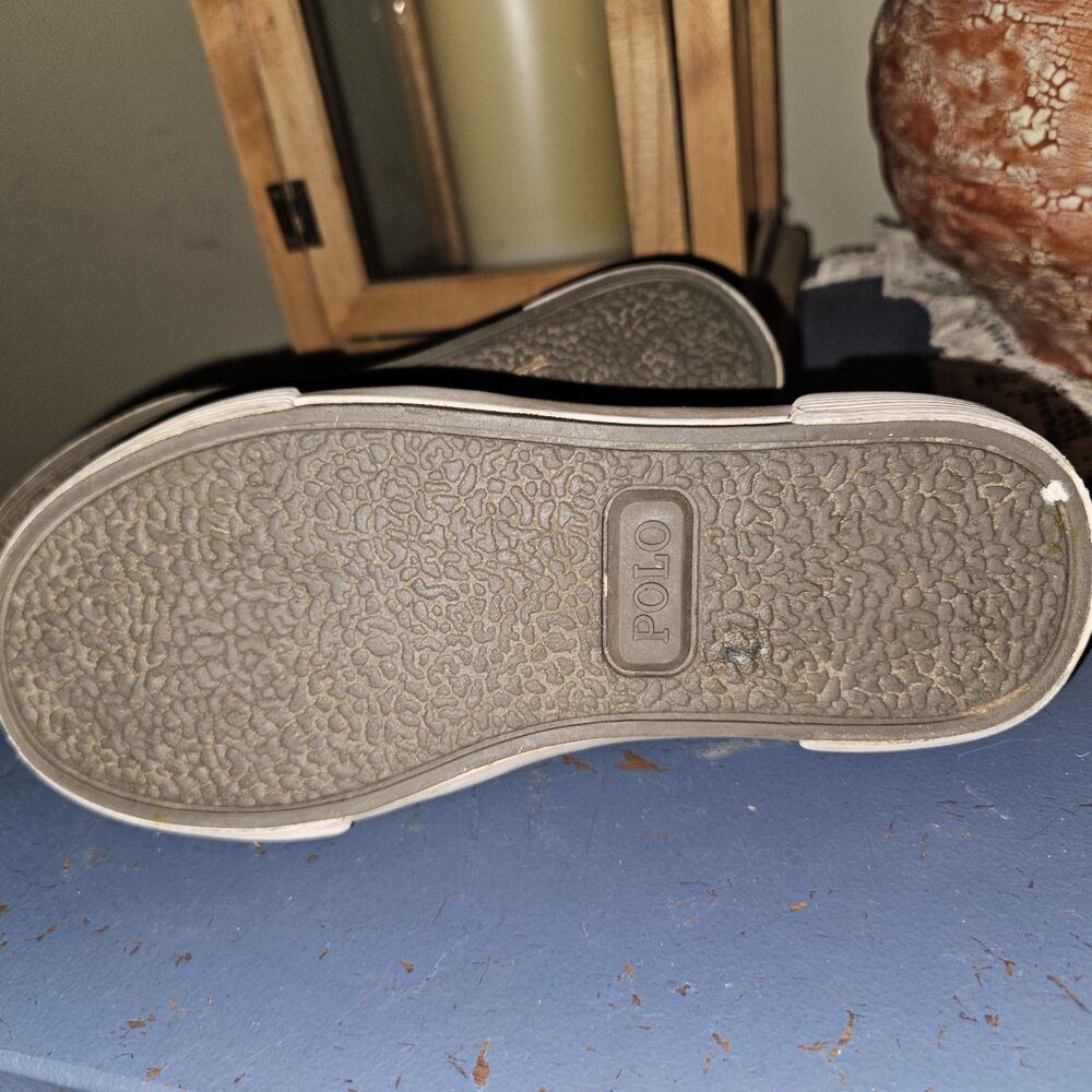 Polo Ralph Lauren Boys Youth Size 13 Gray White Canvas Boat Shoes Loafers Preppy - Picture 4 of 6